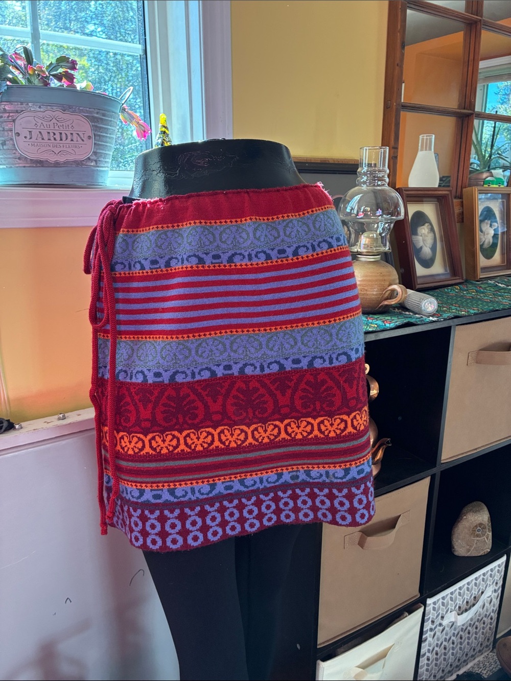 Striped Patterned Mini Skirt in Red, Purple and Orange
